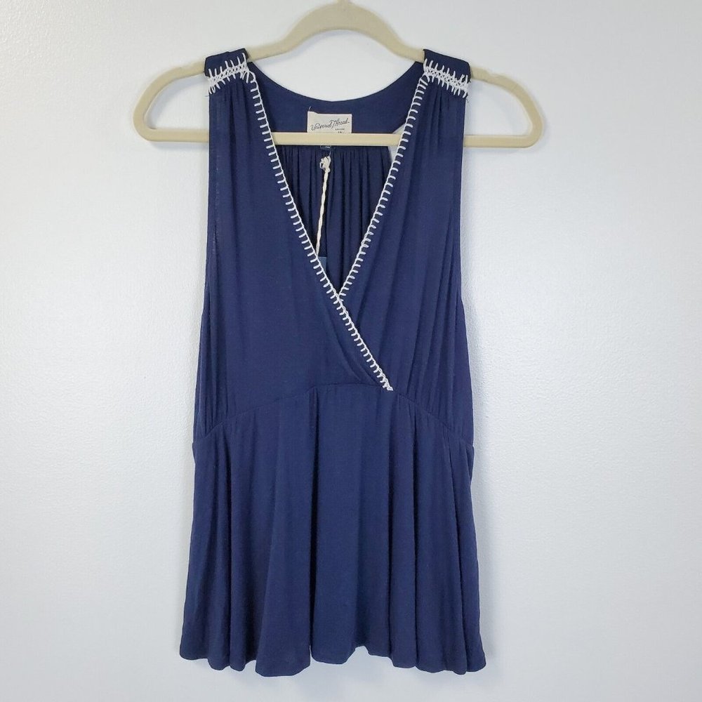 Universal Thread Tank Top Womens Small Navy Blue White Surplice Neck Flowy NEW